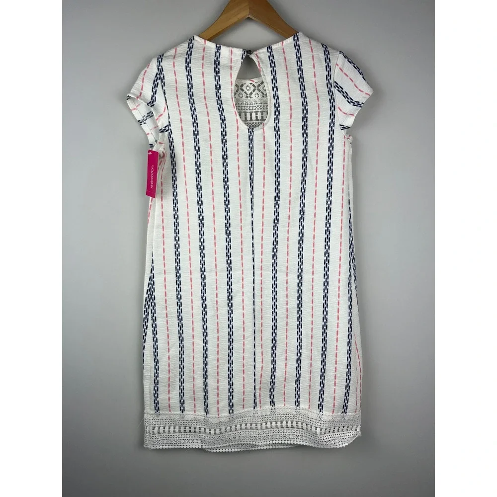 Xhilaration Girls XS White Navy Pink Striped Crochet Lace Shift Dress NWT - Picture 5 of 9